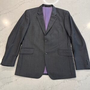 TM Lewin Blazer Mens 40S Gray Merino Wool Super 110s Two Button Double Vent